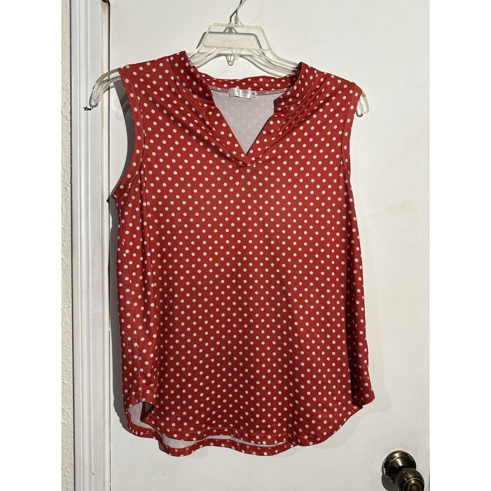 Halife Red with White Polka Dot Sleeveless V-Neck Tunic Tank Top Size M